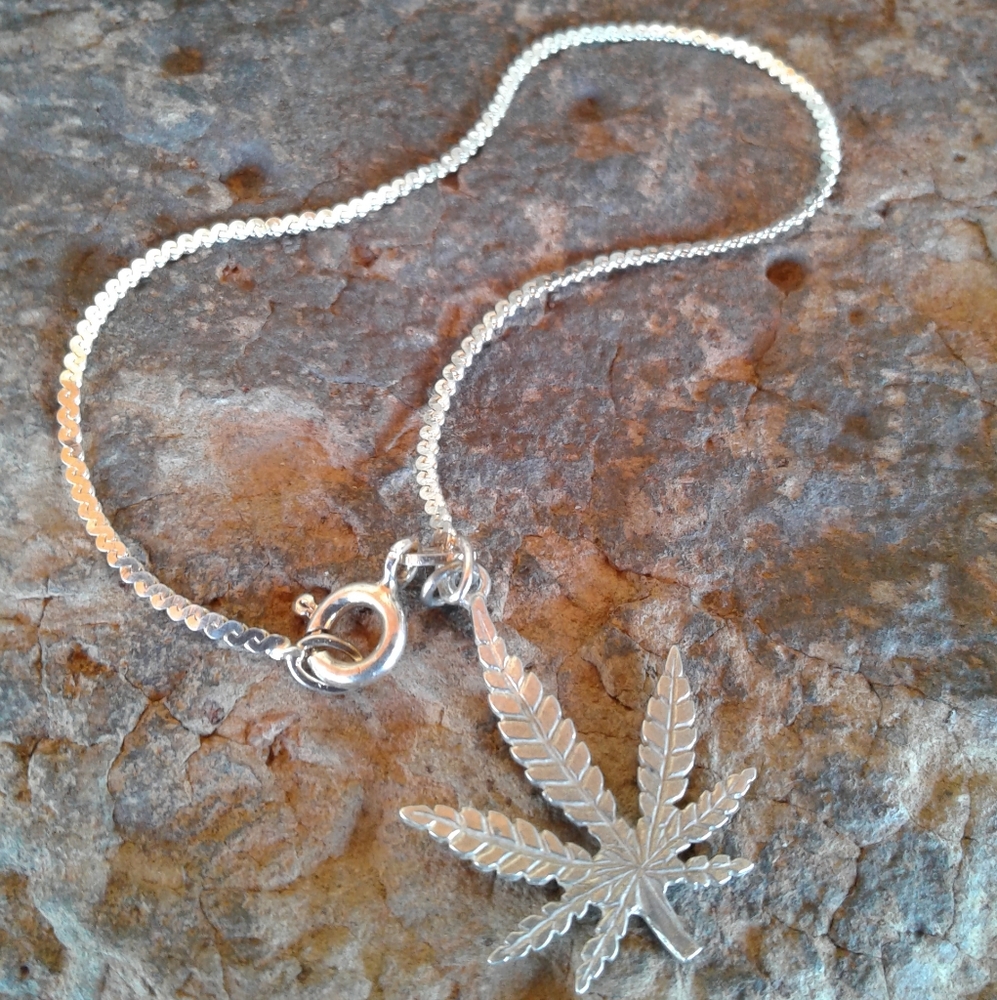 Sterling Silver Weed charm Bracelet
